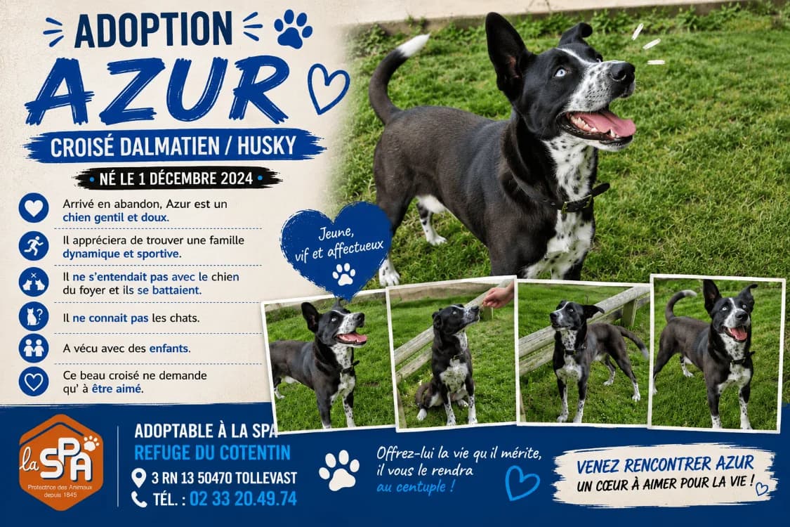 AZUR, male young mixed breed for adoption at SPA Cherbourg (Cotentin), Cherbourg