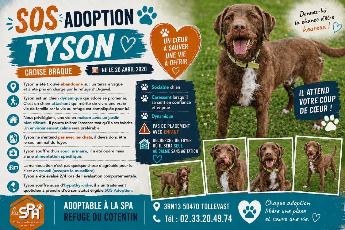 TYSON, male 6yo mixed breed for adoption at SPA Cherbourg (Cotentin), Cherbourg