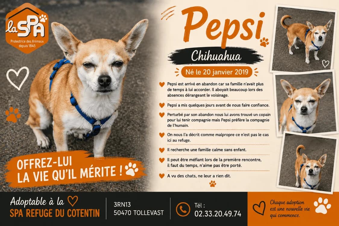 PEPSI, male 7yo Chihuahua for adoption at SPA Cherbourg (Cotentin), Cherbourg