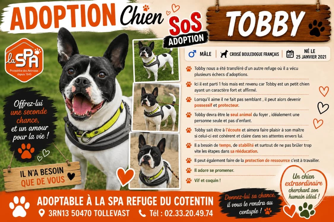 Tobby, male 5yo French Bulldog for adoption at SPA Cherbourg (Cotentin), Cherbourg