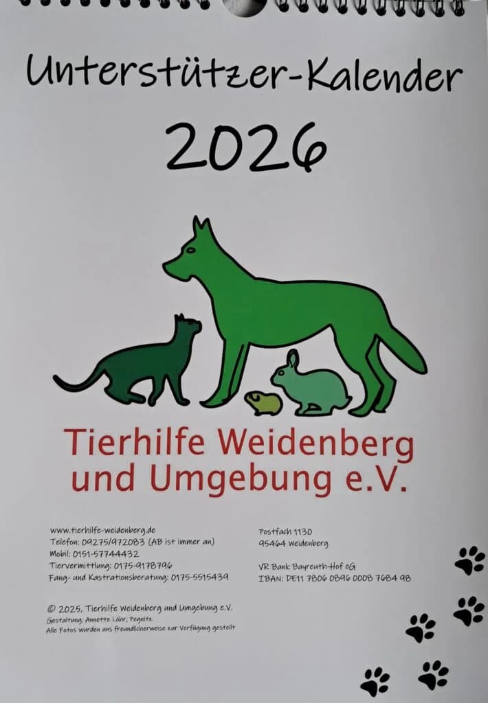 Unterstützer-Kalender 2026, Mixed Breed for adoption at Tierhilfe Weidenberg