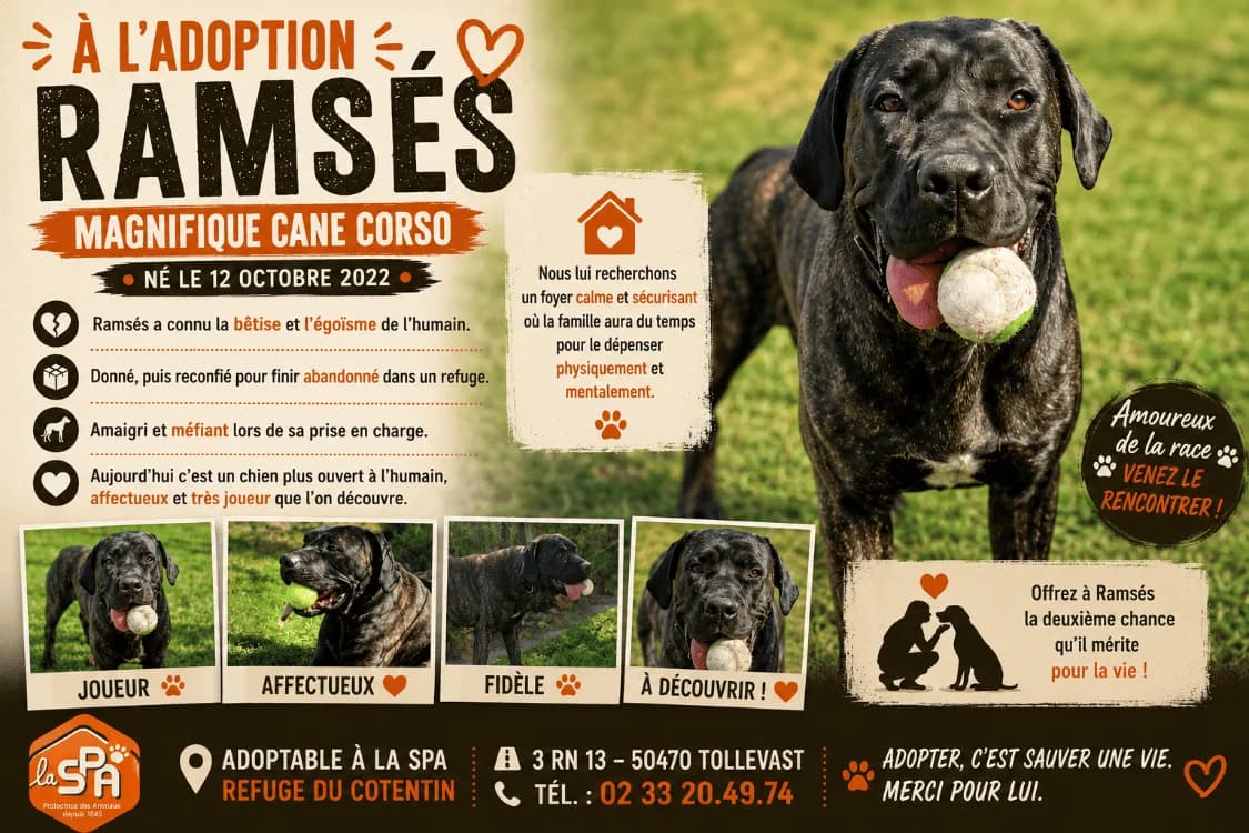 RAMSES, male 3yo Cane Corso for adoption at SPA Cherbourg (Cotentin), Cherbourg