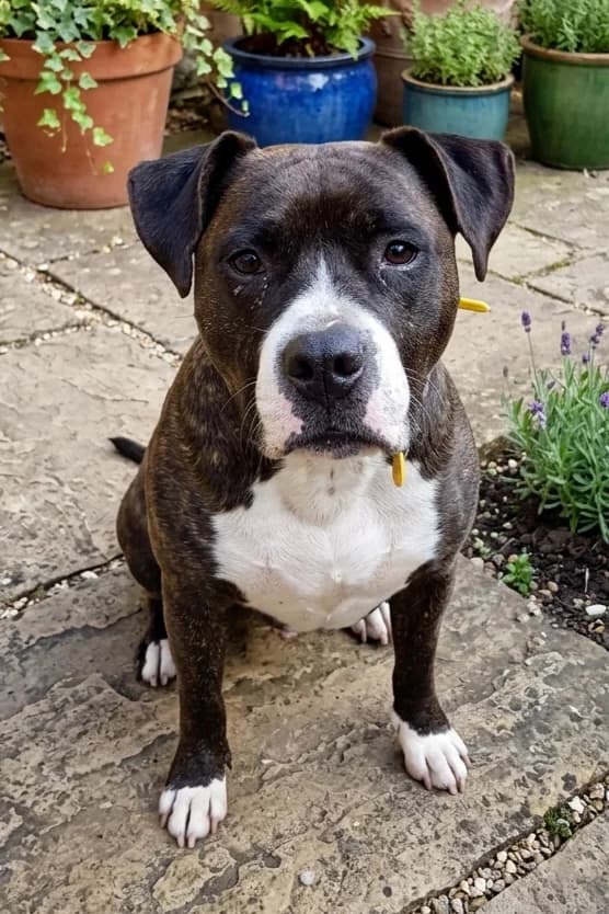 Mister django, male senior Staffordshire Bull Terrier for adoption at SPA de l