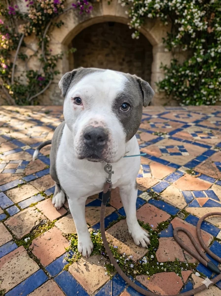 Ness, male senior Staffordshire Bull Terrier for adoption at SPA de l